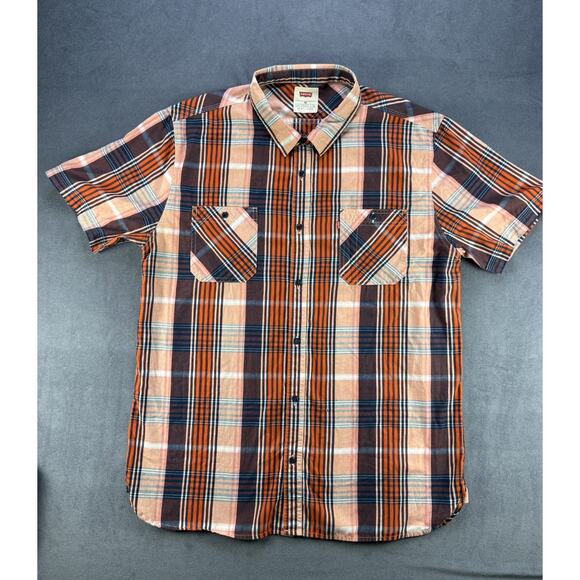 Levis Short Sleeve Button Down Western Shirt Plaid Orange/Black Men's XXL - Picture 1 of 7